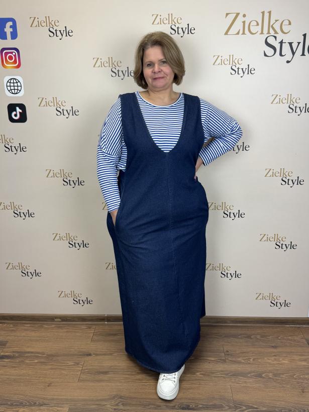 Italia nr 7 - Sukienka jeansowa maxi na szelkach - 25128