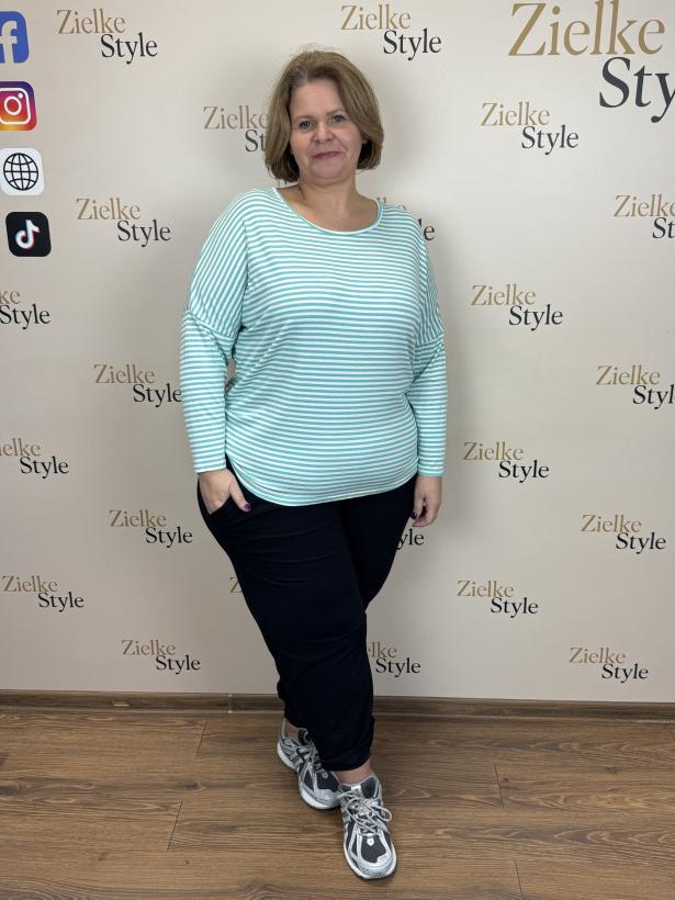 Italia nr.7 - Bluzka w paski - 25107 - miętowo biała