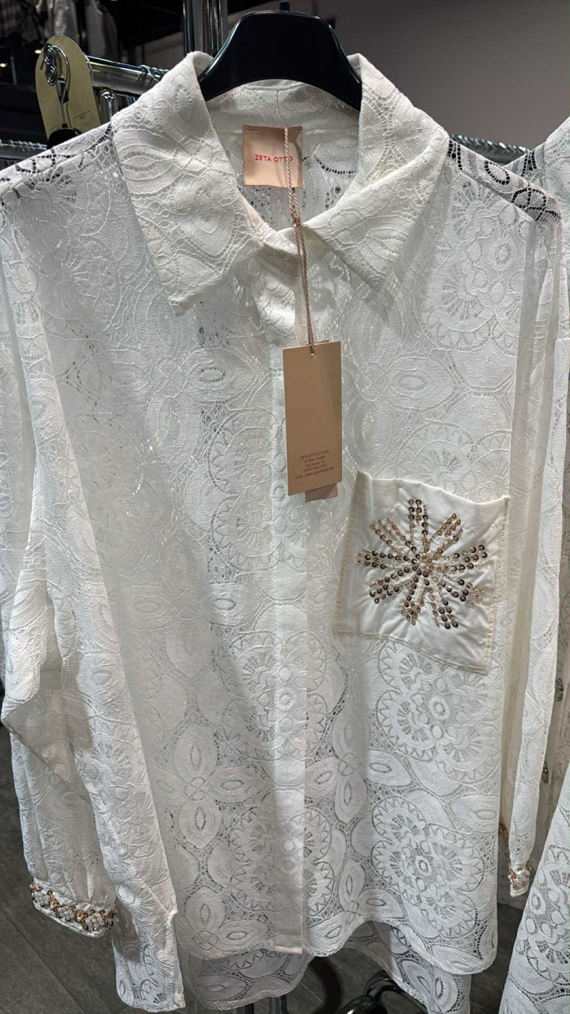 Italia nr 7 - Koszula biała z koronki, kieszonka z cyrkoniami - 19298