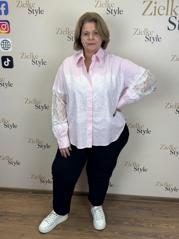 Italia nr 7 - Koszula w paski z dodatkiem koronki - 15750 - róż