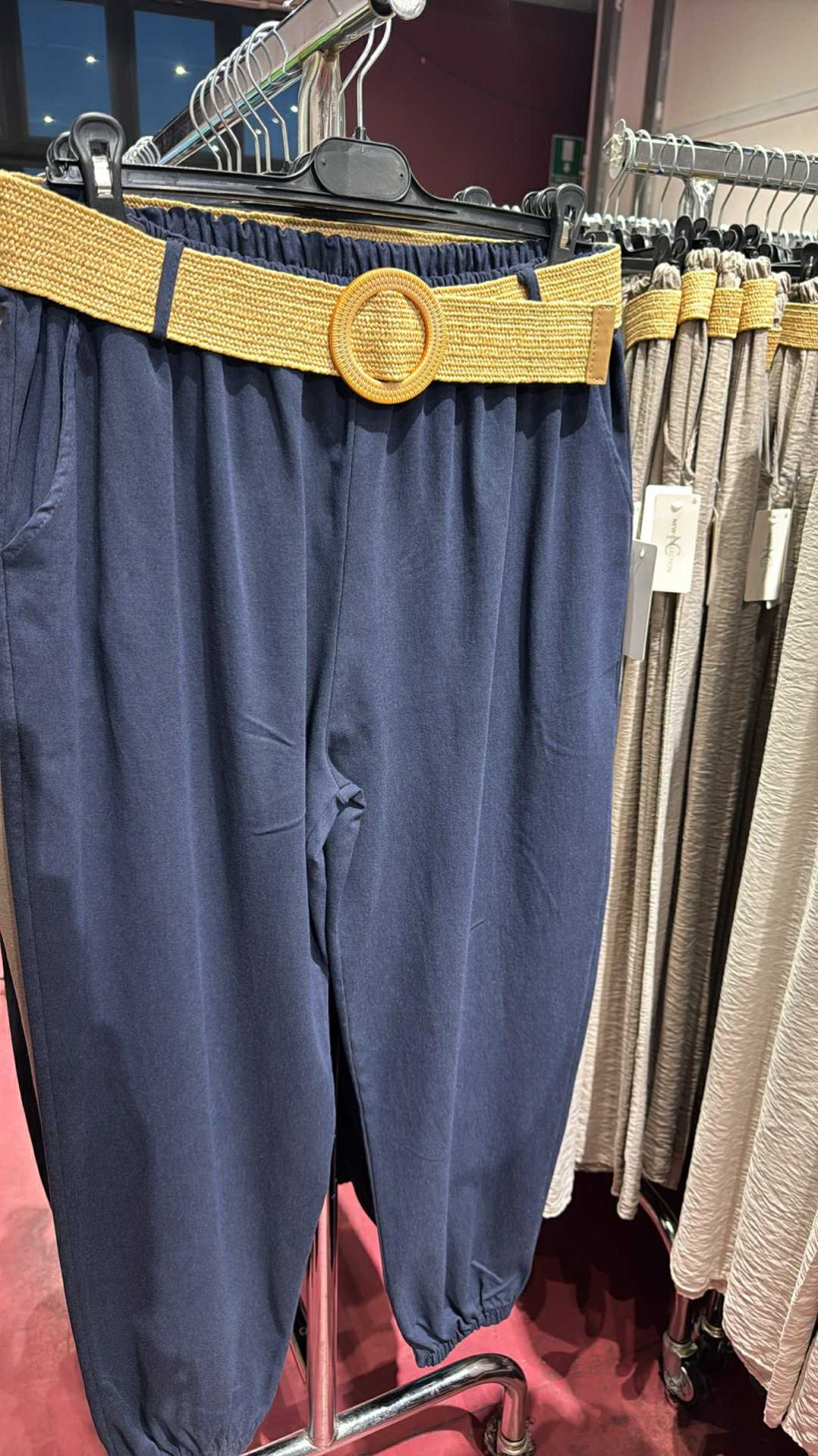 Italia nr 7 - Spodnie jednokolorowe z parcianym paskiem - 661491 - granat