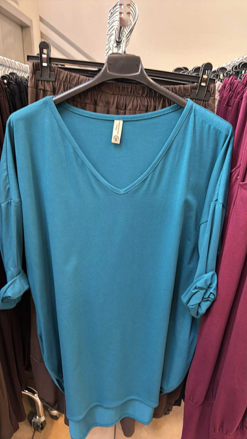 Italia nr V - Tunika jednokolorowa w serek, rękaw 3/4 - 21152 - morski