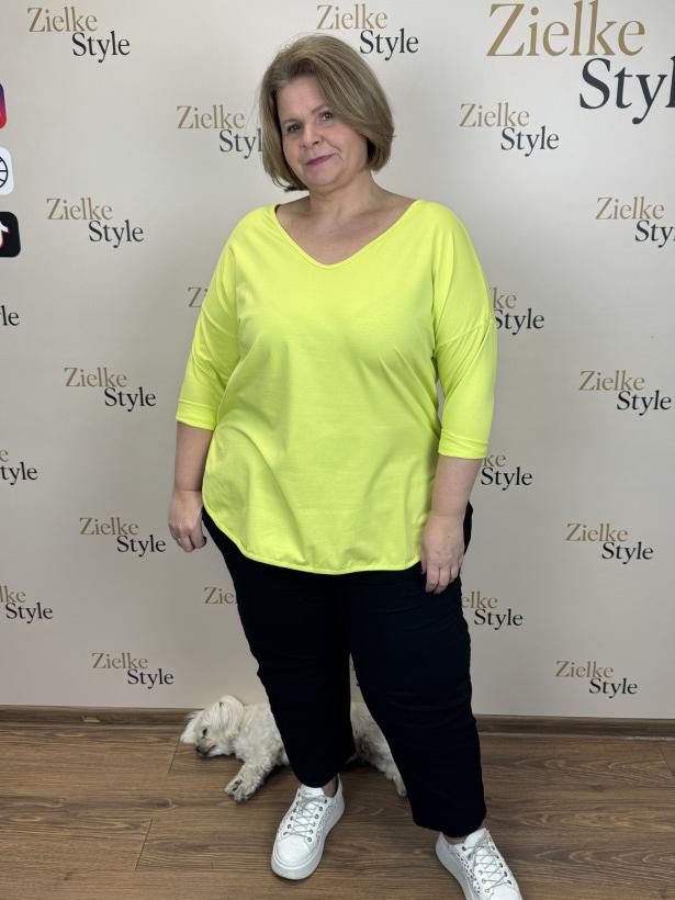 Italia nr V - Tunika jednokolorowa w serek, rękaw 3/4 - 21152 - limonkowy