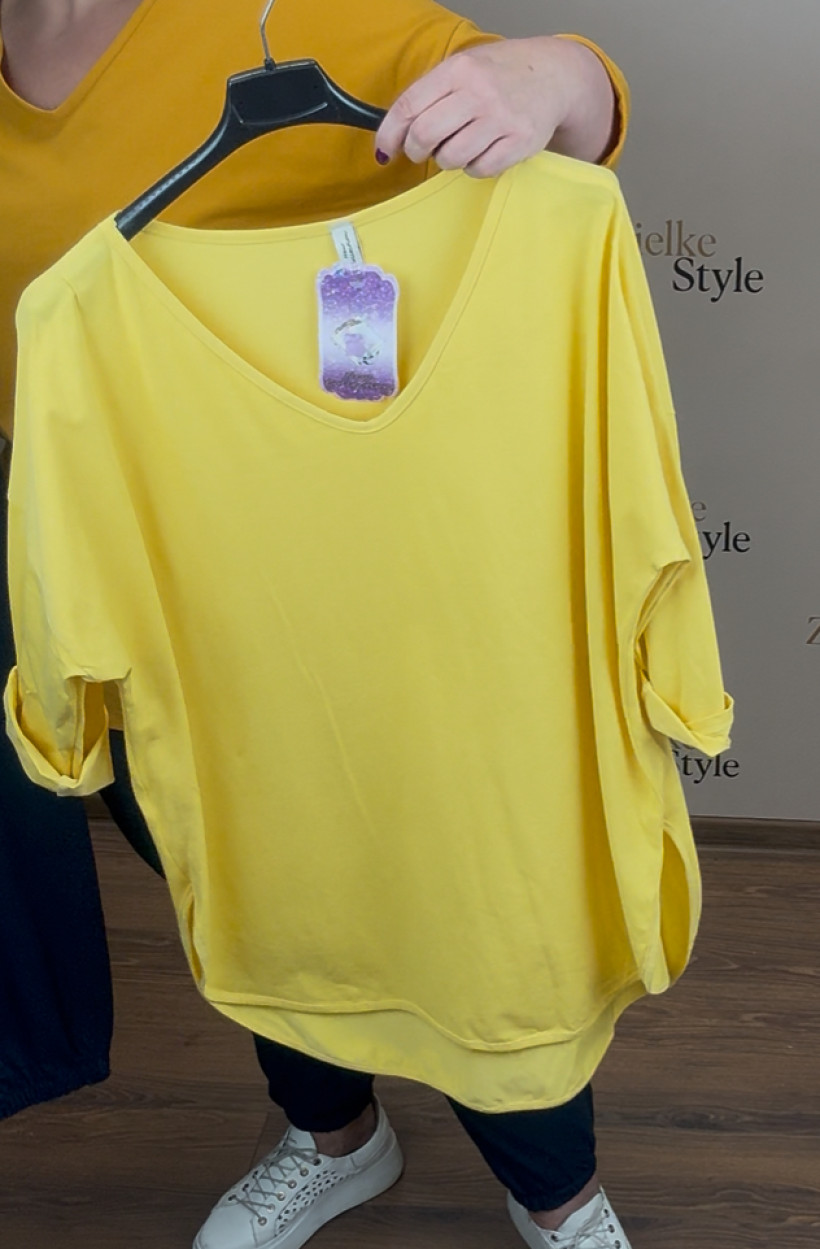 Italia nr V - Tunika jednokolorowa w serek, rękaw 3/4 - 21152 - żółty