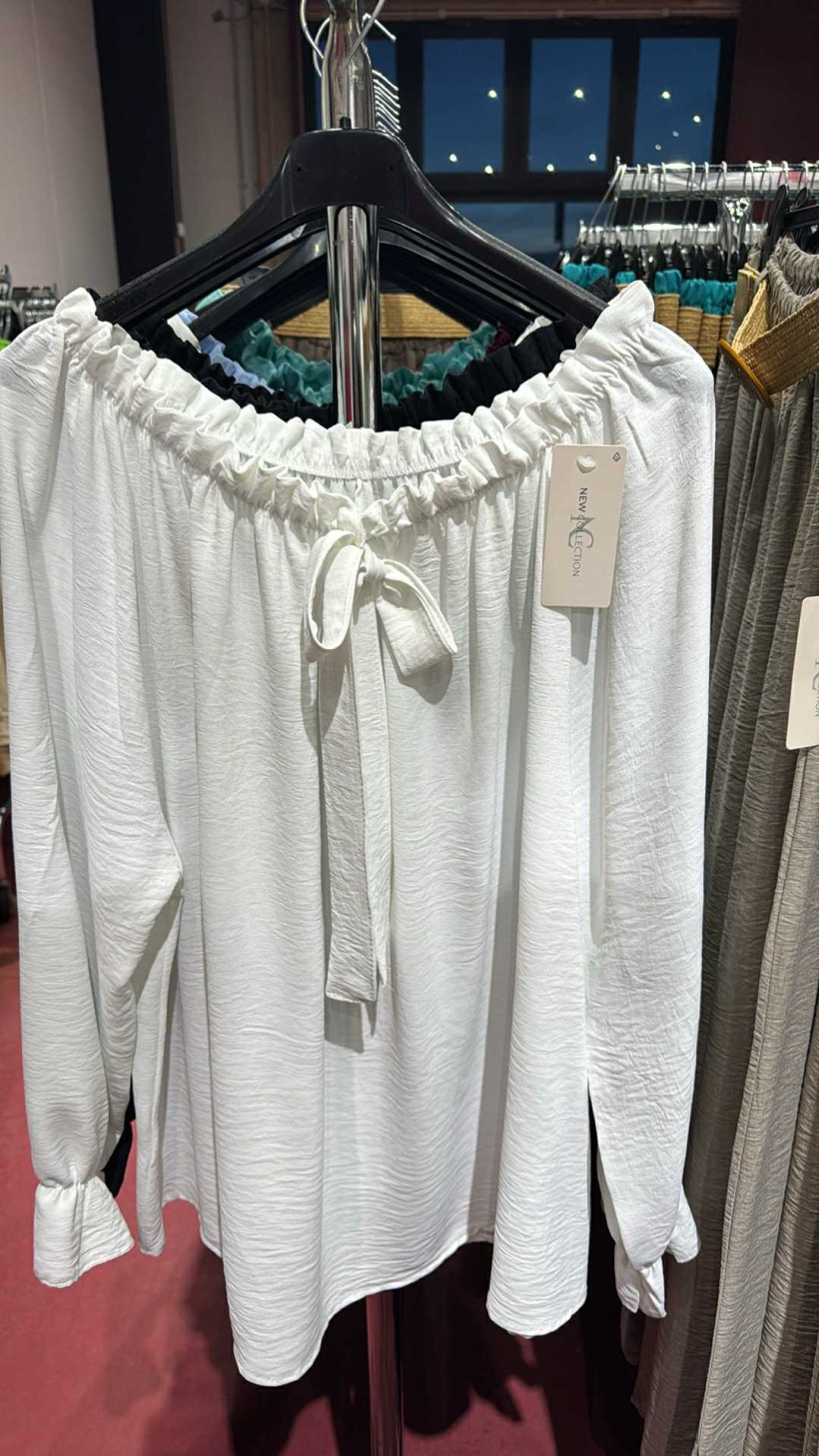 Italia nr 7 - Bluzka jednokolorowa, hiszpanka - 661547 - biała