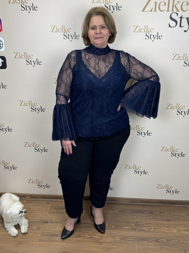 Italia nr.7 - Bluzka koronkowa, rozszerzany rękaw - 251187 - granat