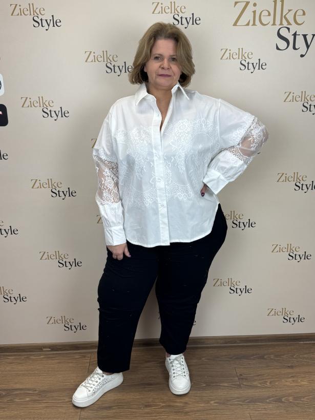 Italia nr.7 - Koszula jednokolorowa z naszytą koronką - 15750 - biała