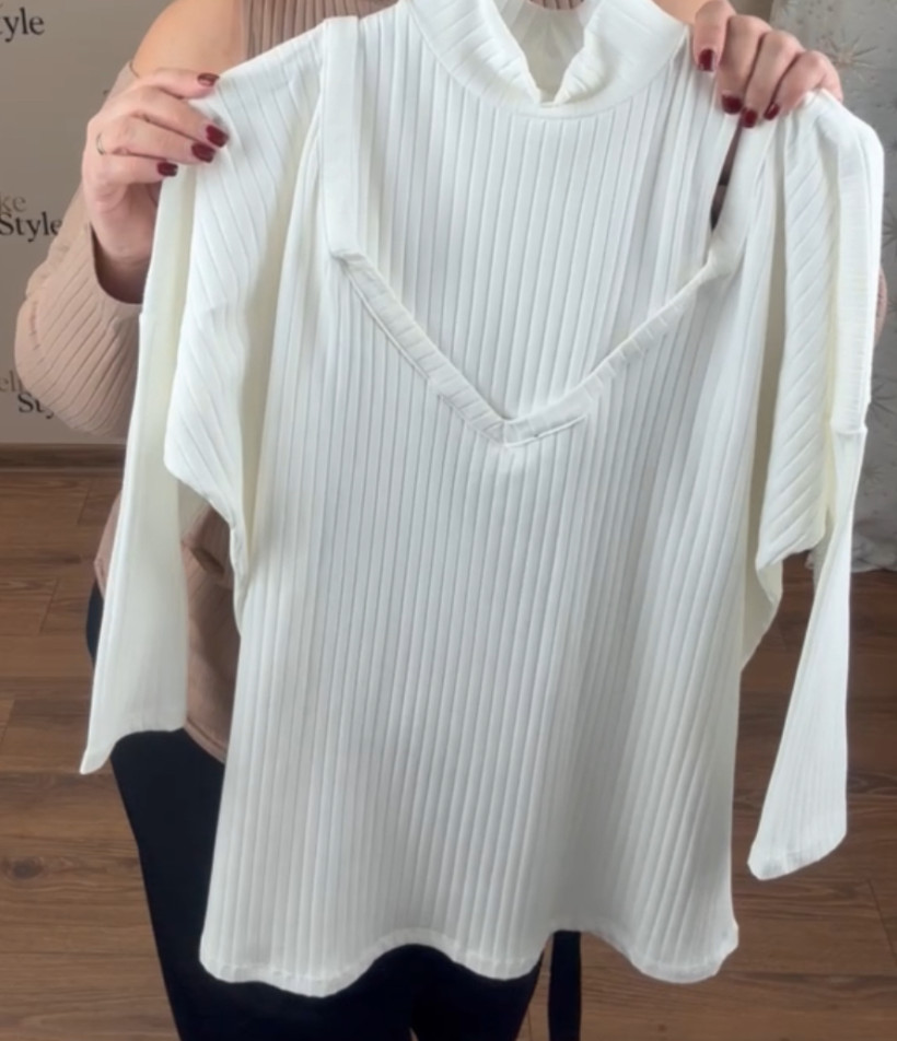 Bluzka z półgolfem szeroki prążek - 0014 - biała