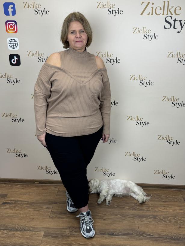 Bluzka z półgolfem szeroki prążek - 0014 - kamel