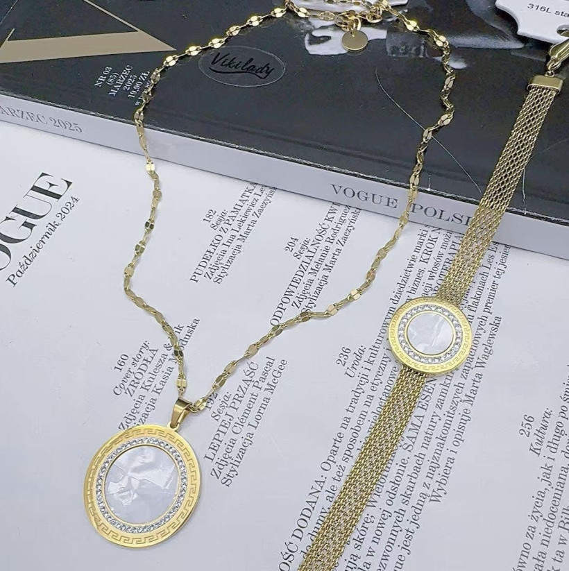 Łańcuszek monetka białe oczko  i cyrkonie 14132 E