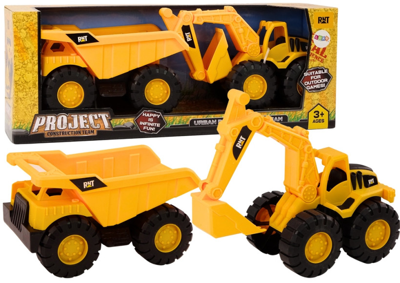 Zestaw Maszyn Budowlanych – Koparka & Wywrotka Żółta ??️