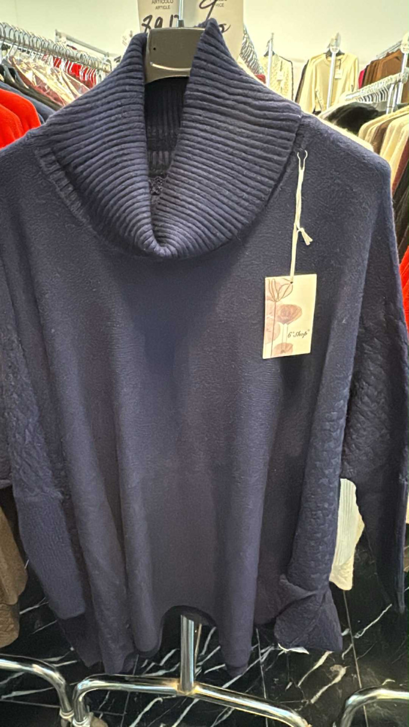 Italia nr.7 - Golf jednokolorowy oversize z wzorem - 8912 - granat