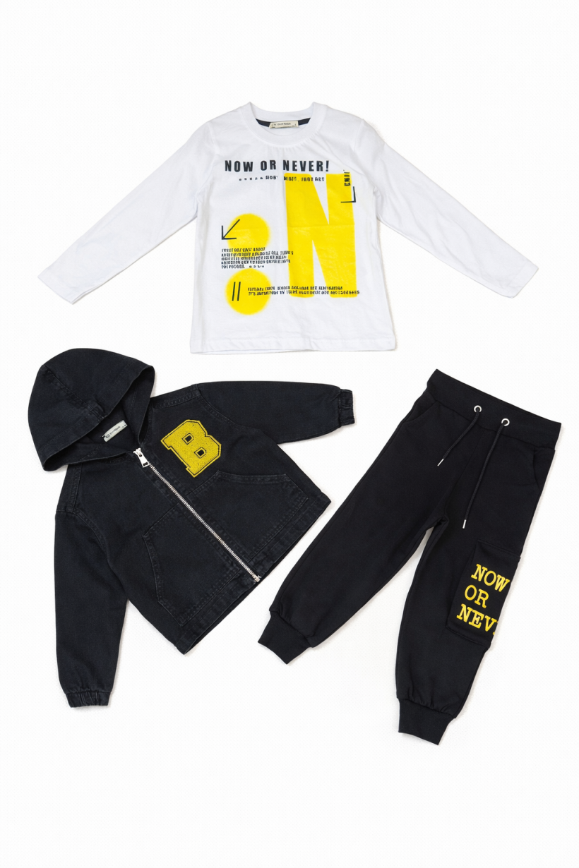 Komplet 3cz  Katana jeansowa B bluzka spodnie - JEANS CZARNY