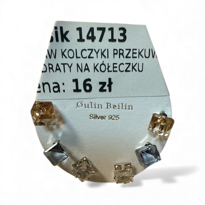 ZESTAW KOLCZYKI PRZEKUWKI  KWADRATY NA KÓŁECZKU