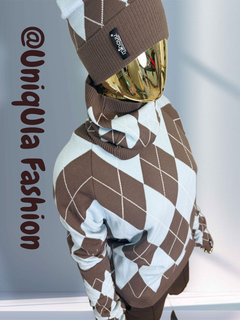 Komplet ‘Rombowzór’ (czapka, komin, ocieplacze) Minouu