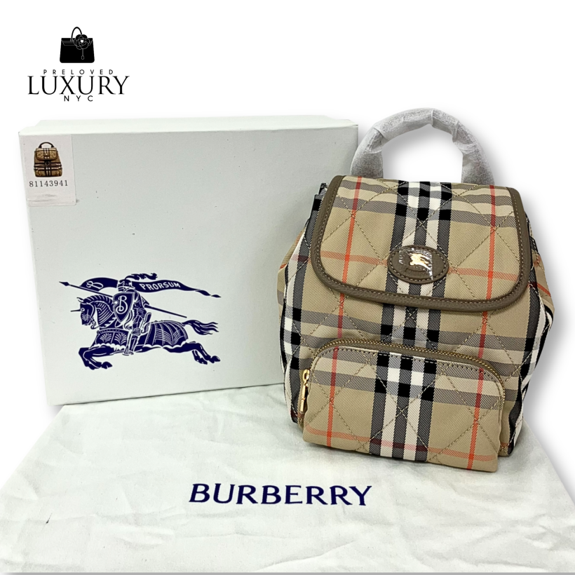 BURBERRY Bag Beige London Checkered Backpack Canvas New Logo
