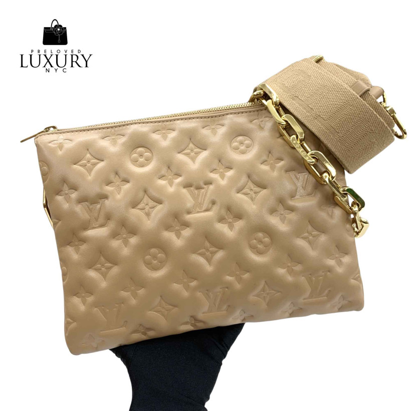 LOUIS VUITTON BEIGE LEATHER BUBBLEGRAM COUSSIN PM SHOULDER BAG RFID
