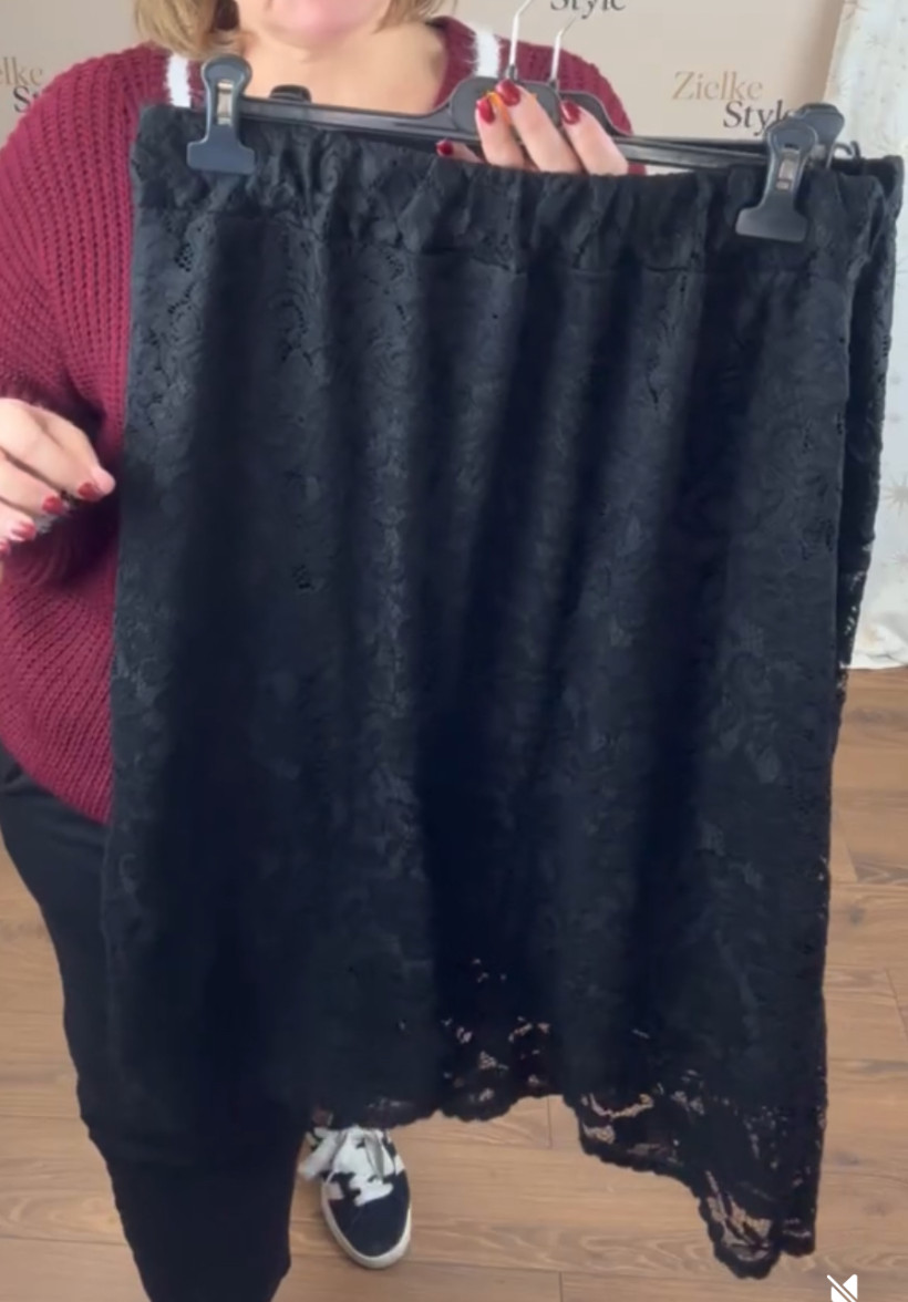 Spódnica gipiurowa na podszewce, prosta- 3 - 13875- czarna