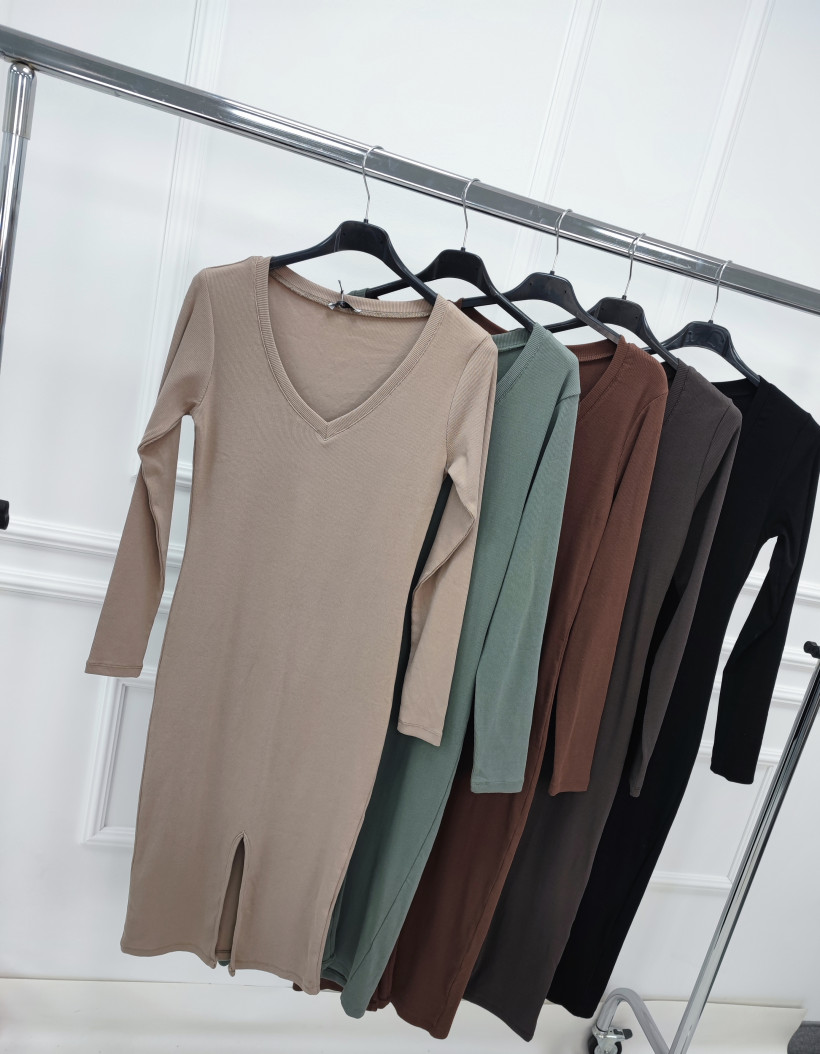 WYPRZEDAZ Sukienka Megi prążek z rozcięciem T0951