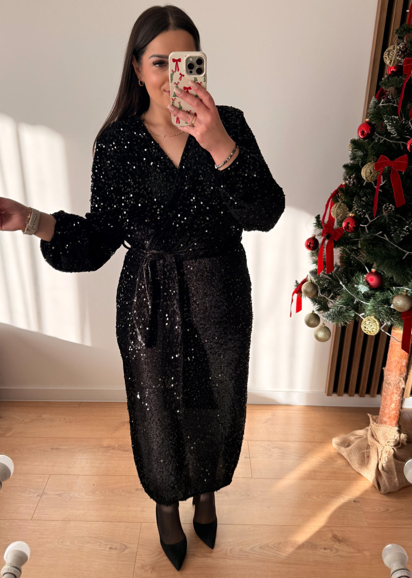 Sukienka cekinowa midi CZARNA