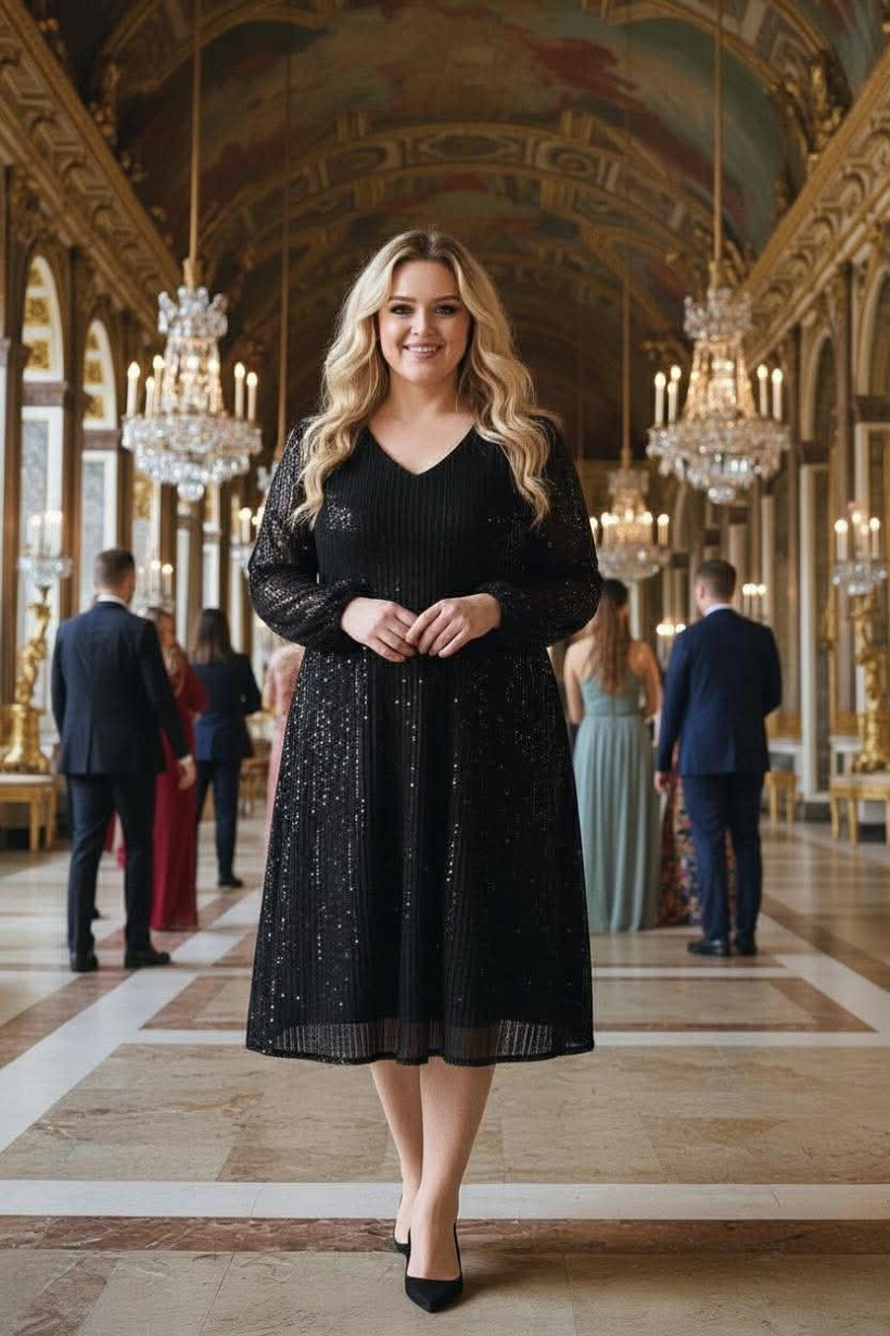 Elegancka sukienka PLUS SIZE • Cekinowa •