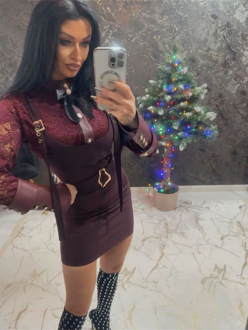 Sukienka na Szelkach TK7 Bordo