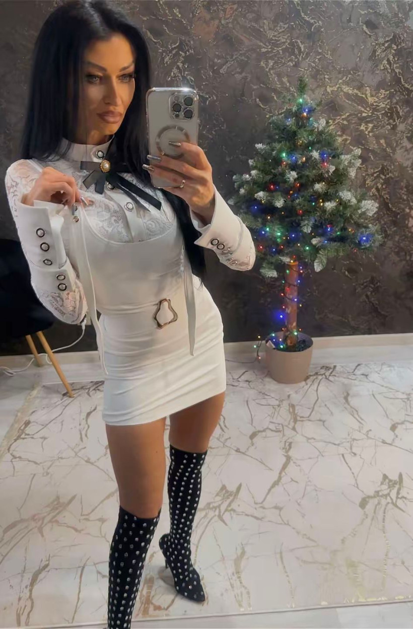 Sukienka na Szelkach TK7 Biała