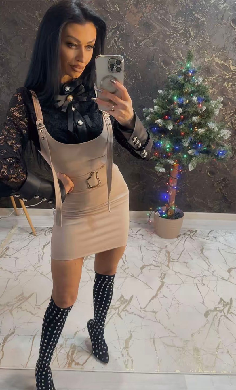 Sukienka na Szelkach TK7 beż