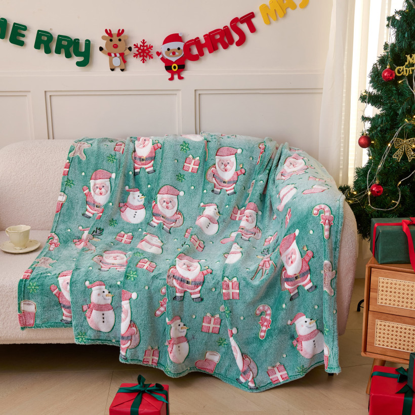 Koc świecący świąteczny 150x200cm zielony