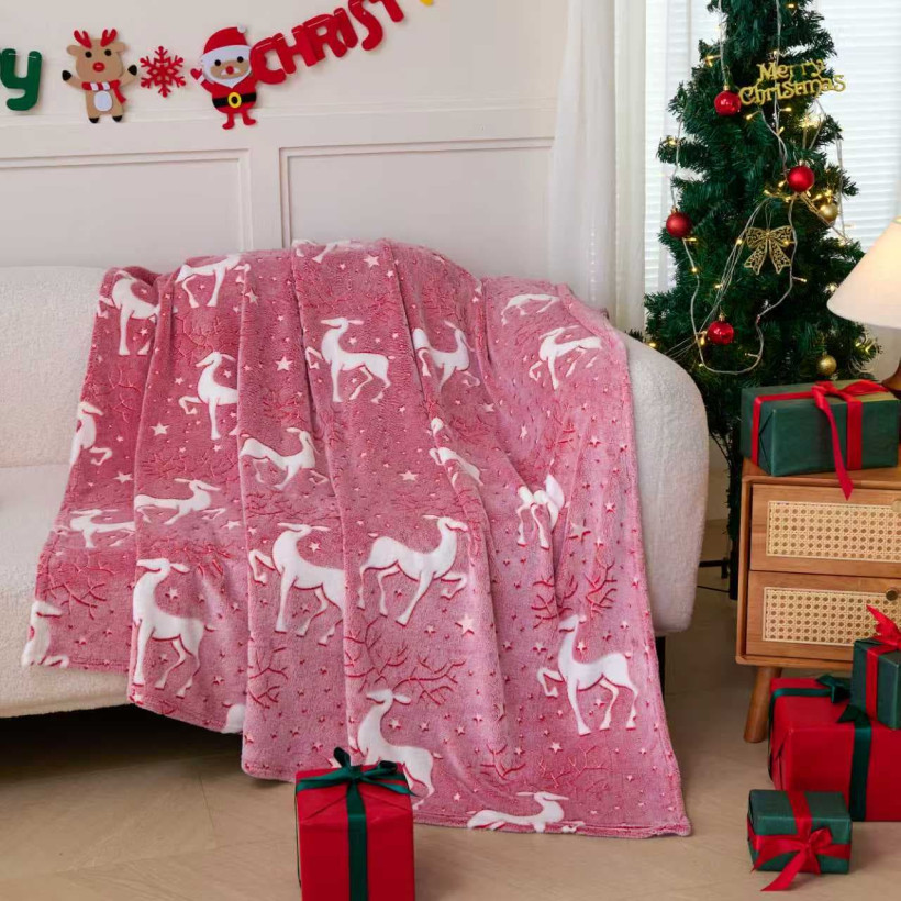 Koc świecący świąteczny 150x200cm renifery