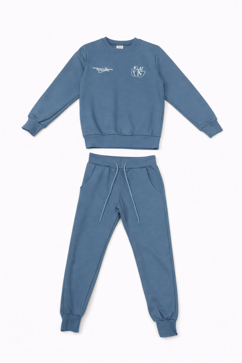 Komplet 2cz bluza RUNNING  THE CITY spodnie -NIEBIESKI 