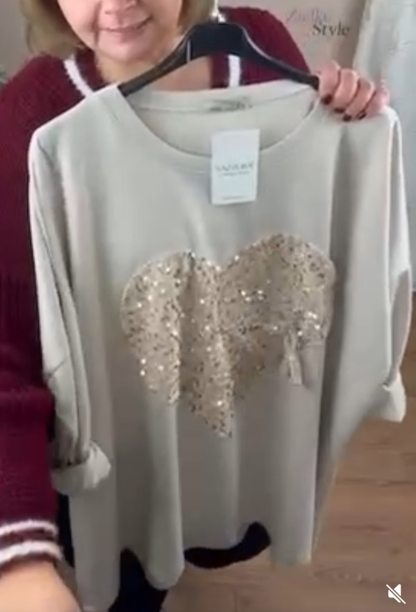 Italia nr 6 - Tunika jednokolorowa ozdobne serce z dodatkiem cyrkonii - 07459 - beż