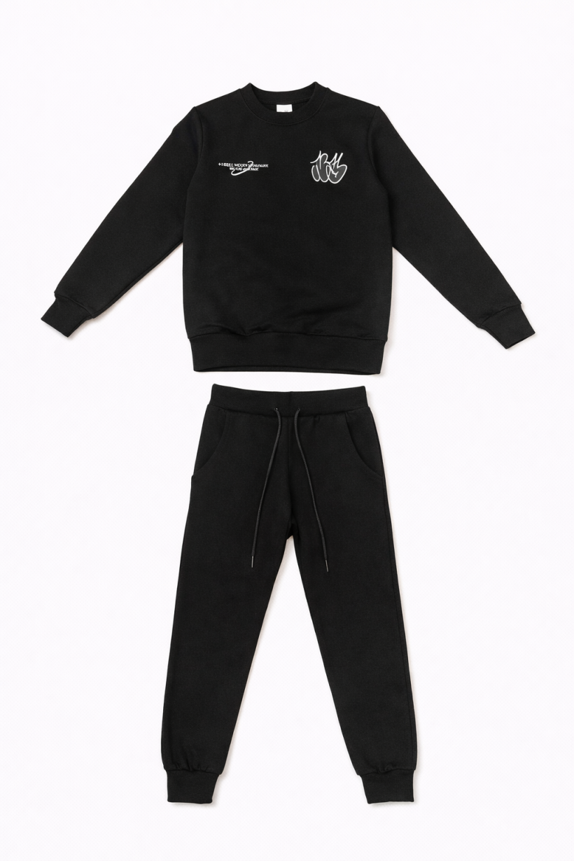 Komplet 2cz bluza RUNNING  THE CITY spodnie -CZARNY