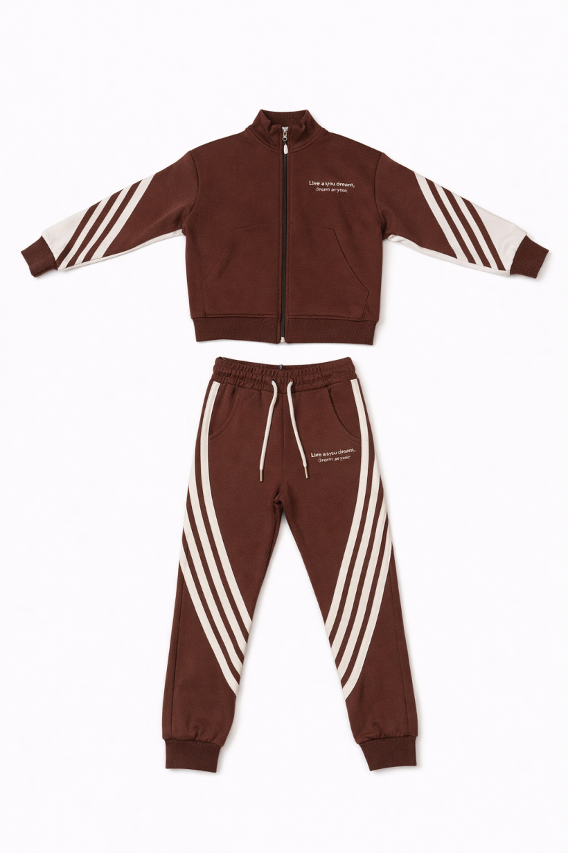Komplet bluza LIVE IN MOMENT spodnie z lampasami - CZEKOLADA