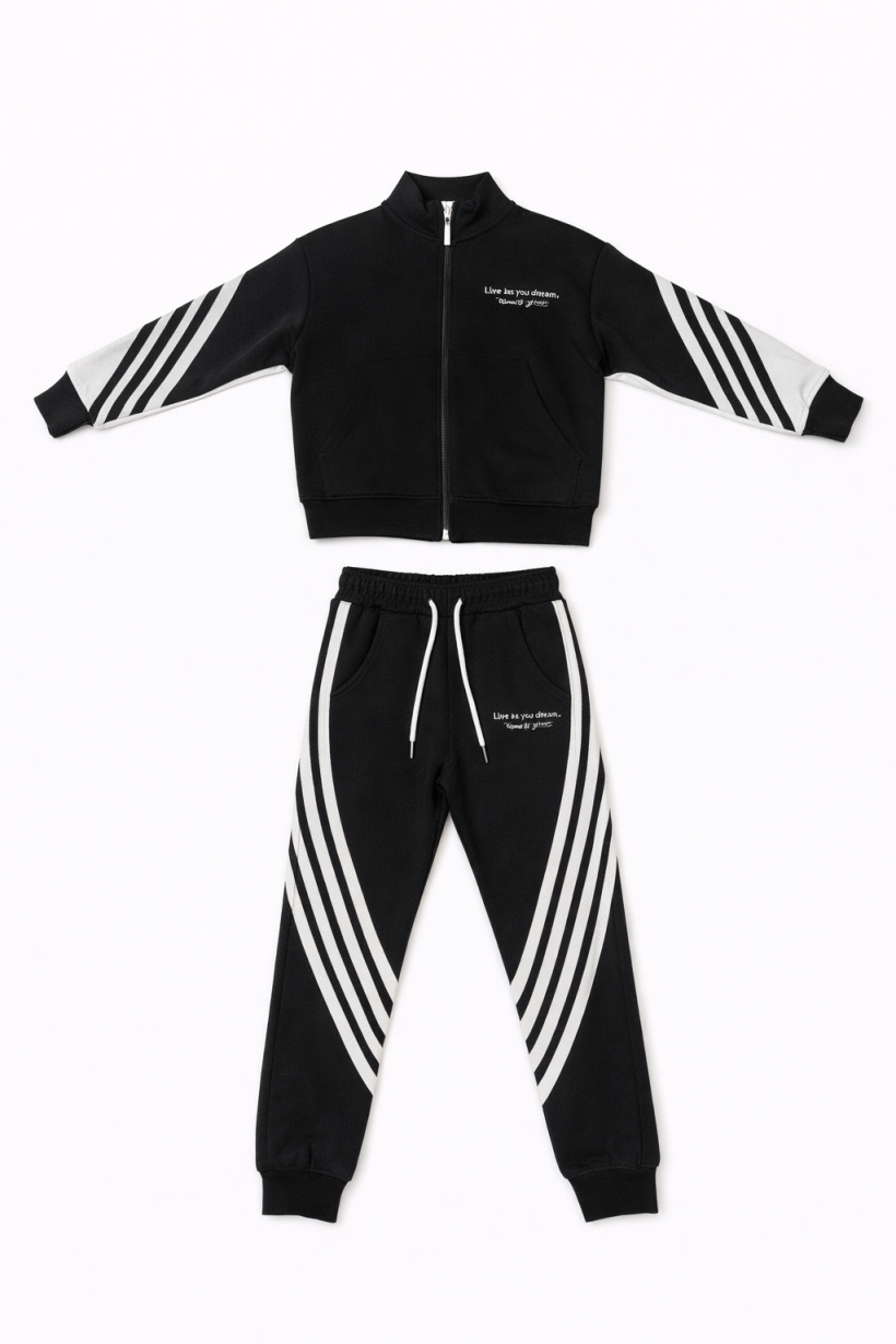 Komplet bluza LIVE IN MOMENT spodnie z lampasami - CZARNY