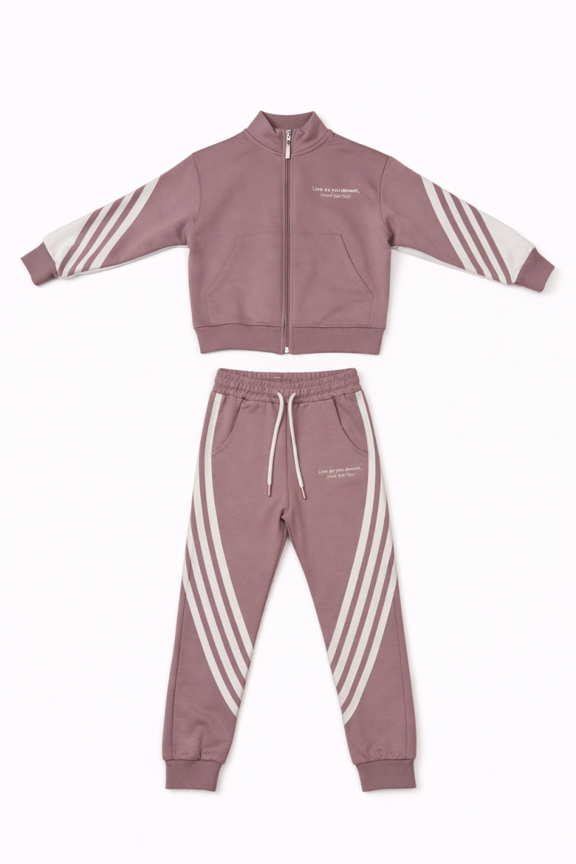 Komplet bluza LIVE IN MOMENT spodnie z lampasami - JAGODA