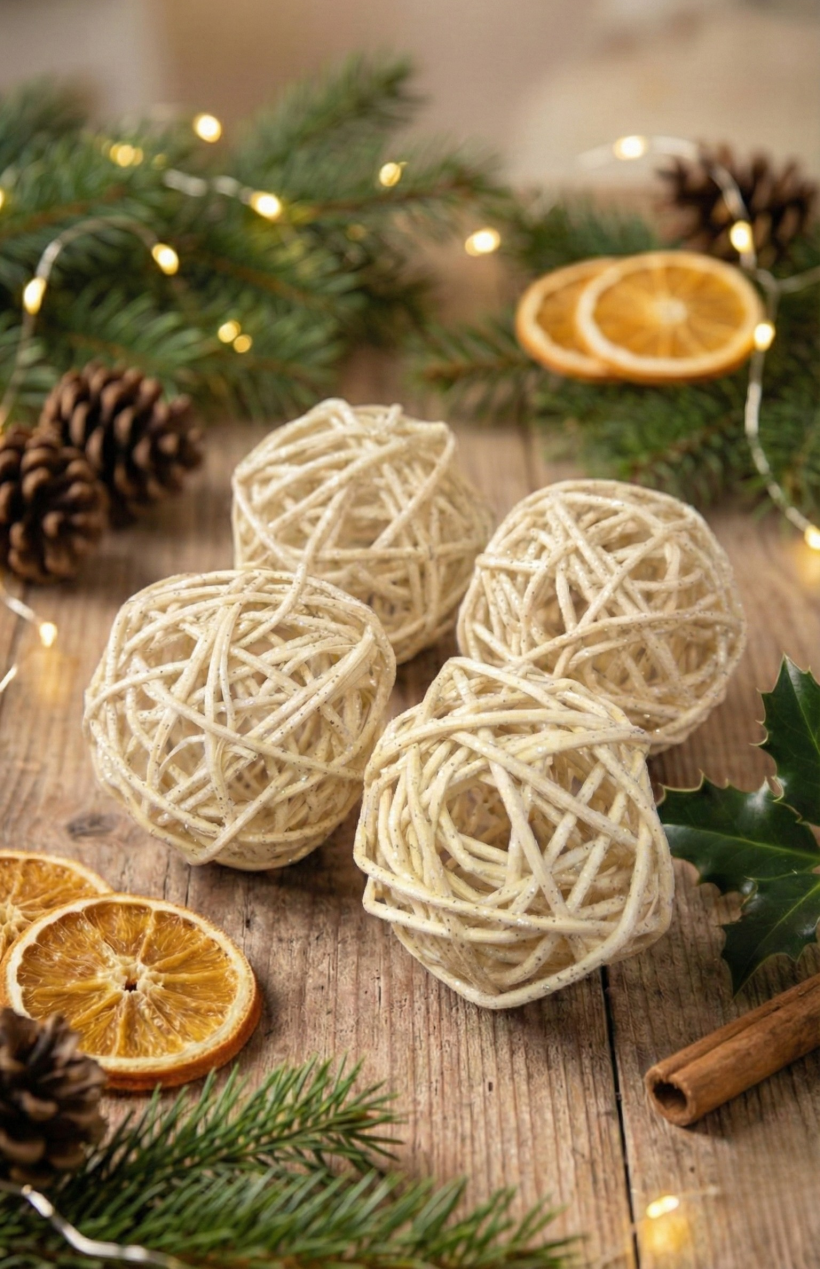 Kulki ratanowe 4 sztuki brokat średnica 7cm