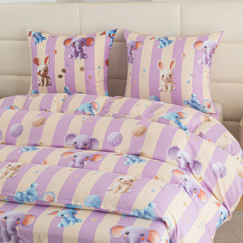 Pościel 160x200cm 3-częściowa 100% mikrofibra króliki i słoniki AML-3287