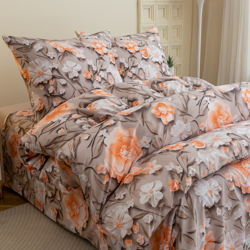 Pościel 160x200cm 3-częściowa 100% mikrofibra brzoskwiniowe kwiaty AML-3292