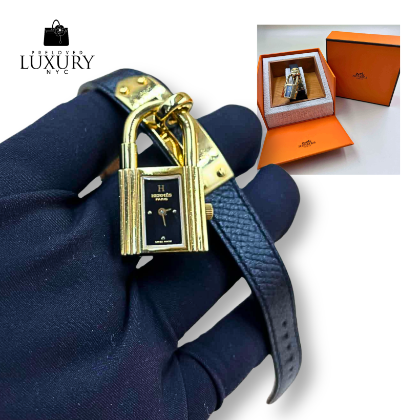 HERMES Kelly Watch, Gold hardware, Black