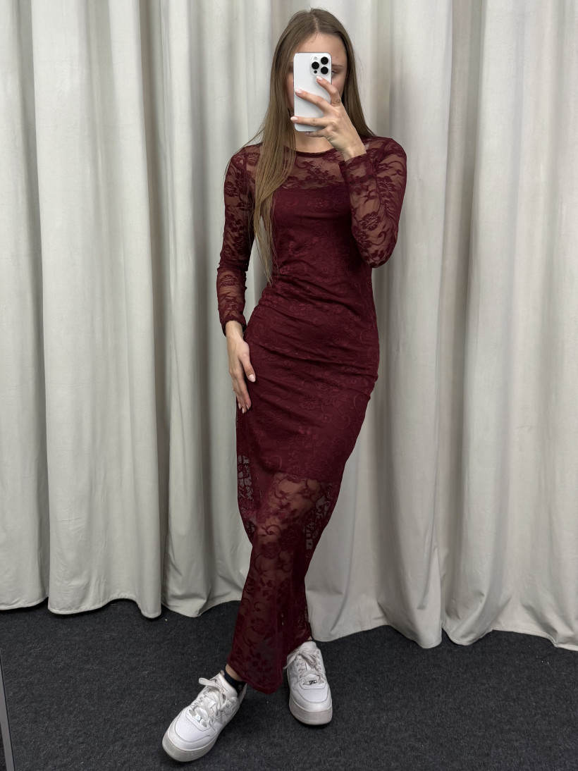 Sukienka koronkowa długa bordo