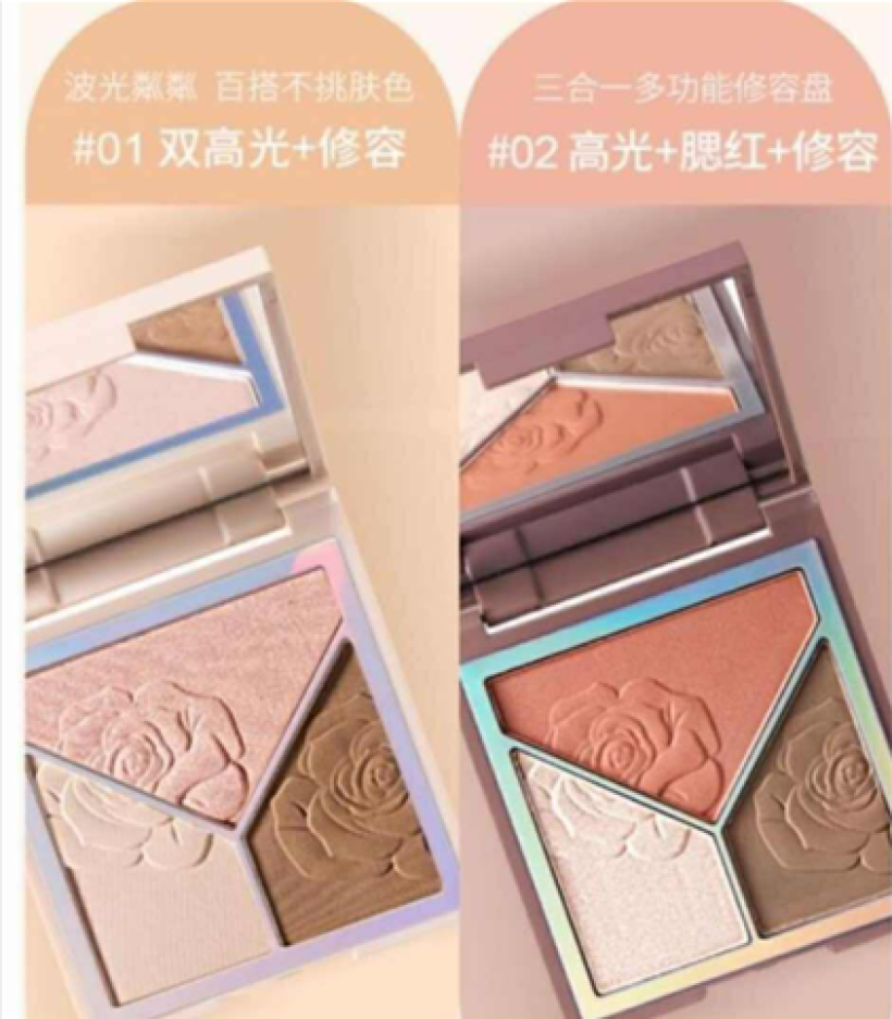 Rozświetlacz róż i bronzer 3w1 6668 maskujący pory i niedoskonałości 