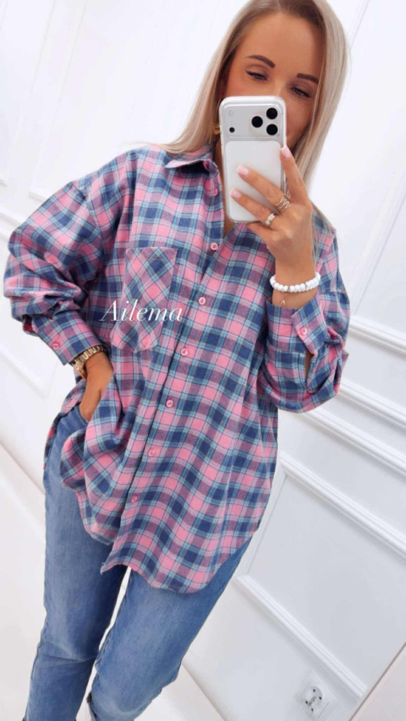 Bawełniana koszula w kratę 2226 zapinana na guziki 