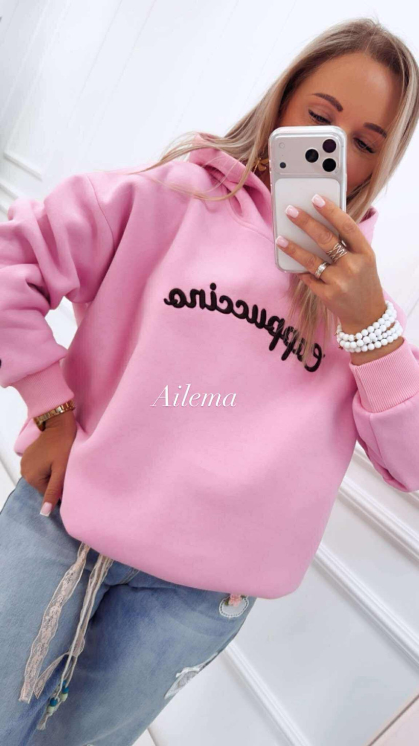 Bluza Motion M01105 z kapturem wyszywany napis Cappuccino