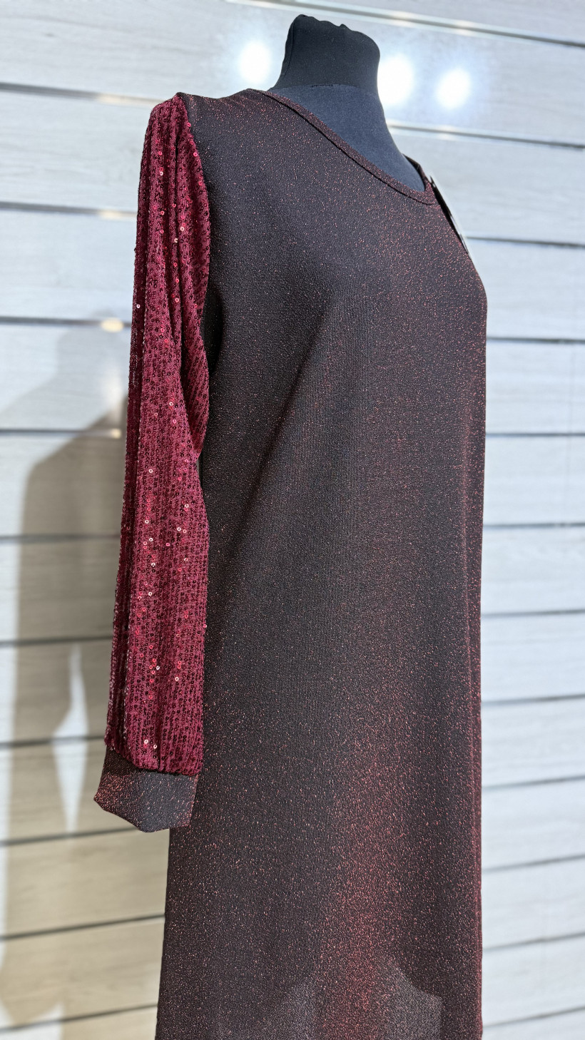 VESTIDO GLITTER MANGA LANTEJOULAS