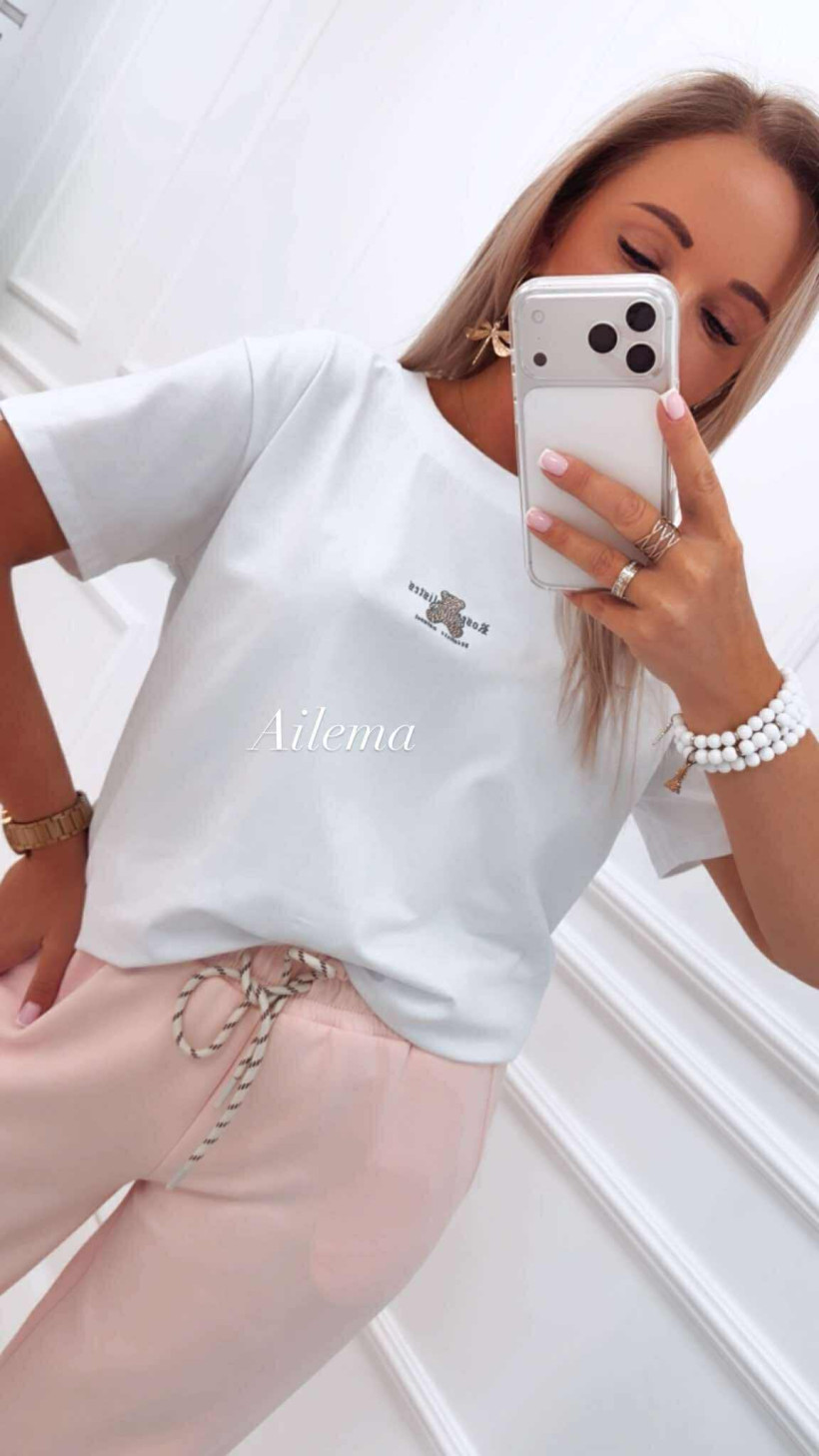 Bluzeczka Awsarre krótki rękaw 4903 cyrkoniowy miś z napisem