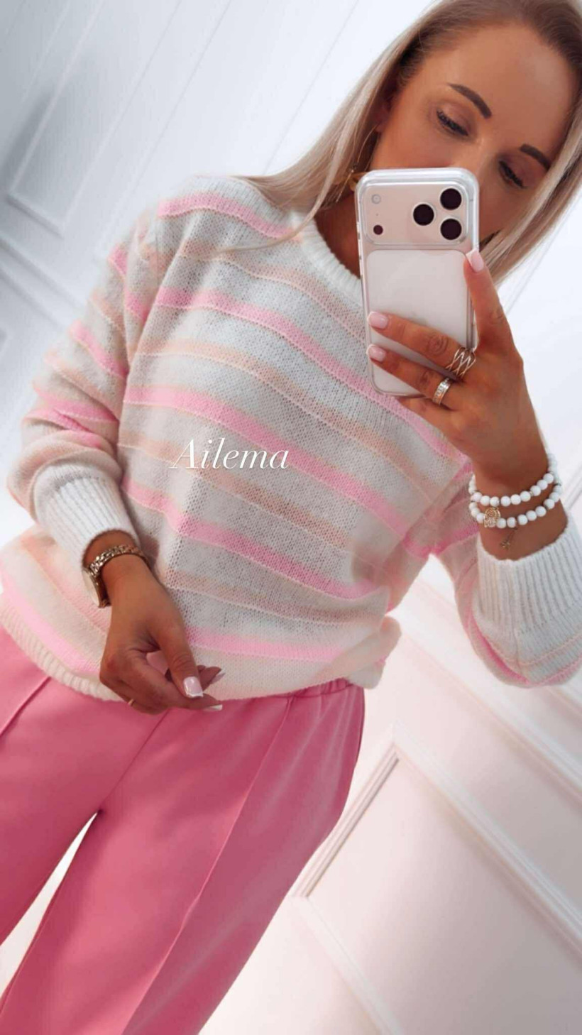 Sweter Azara w paski 171 okrągły dekolt