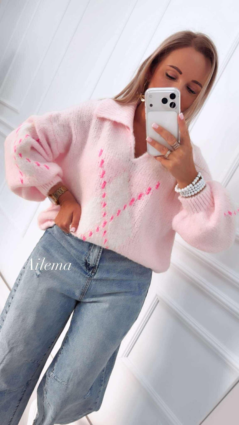 Sweter Azara we wzorki 184 z kołnierzykiem 