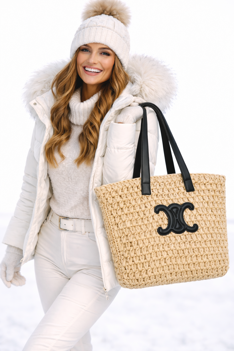 TOREBKA SŁOMIANA SKÓRZANA RĄCZKA