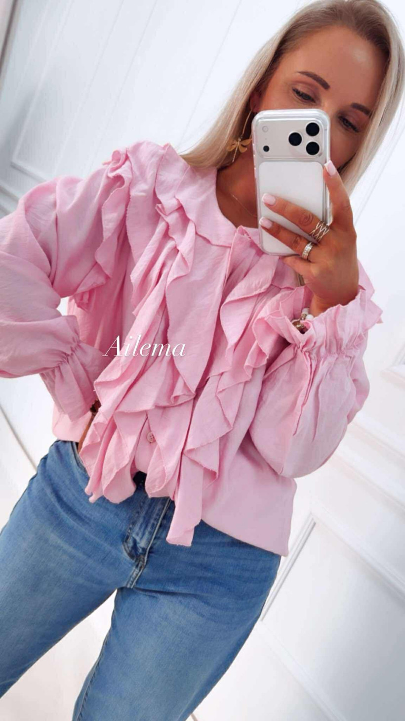 Koszula z długim rękawem 409 dekolt zdobiony żabotami